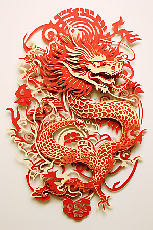 中国龙剪纸精致十二生肖插图