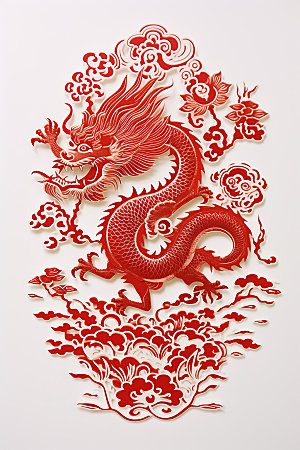 中国龙剪纸龙年立体插图