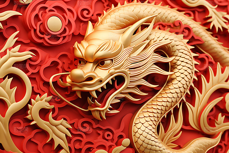 中国龙剪纸精致生肖龙插图