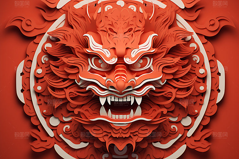 中国龙剪纸龙年生肖龙插图