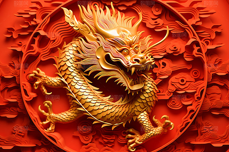 中国龙剪纸雕花蟠龙插图