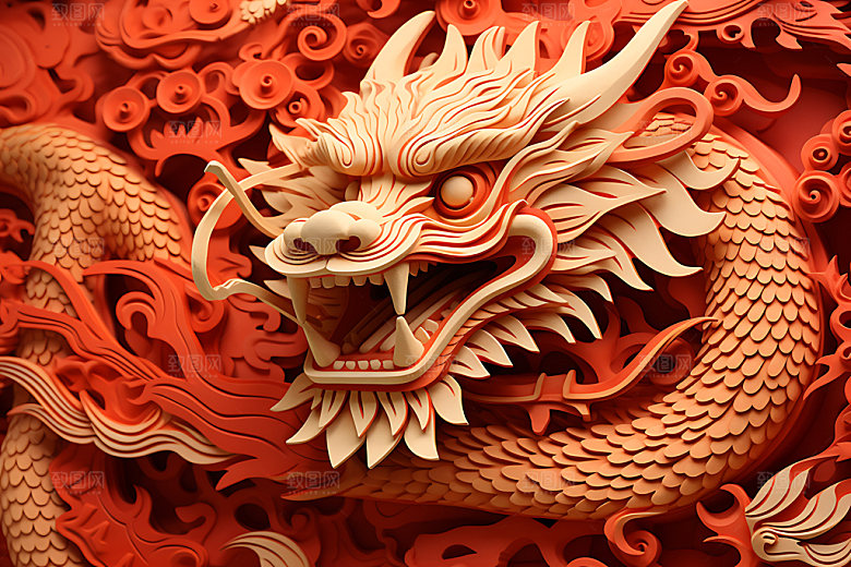 中国龙剪纸立体蟠龙插图