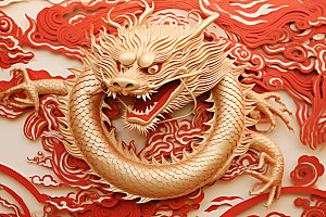 中国龙剪纸立体蟠龙插图