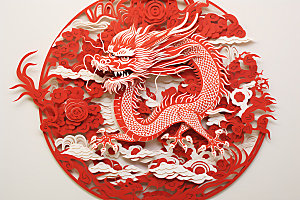 中国龙剪纸喜庆雕花插图
