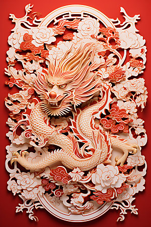 中国龙剪纸雕花蟠龙插图