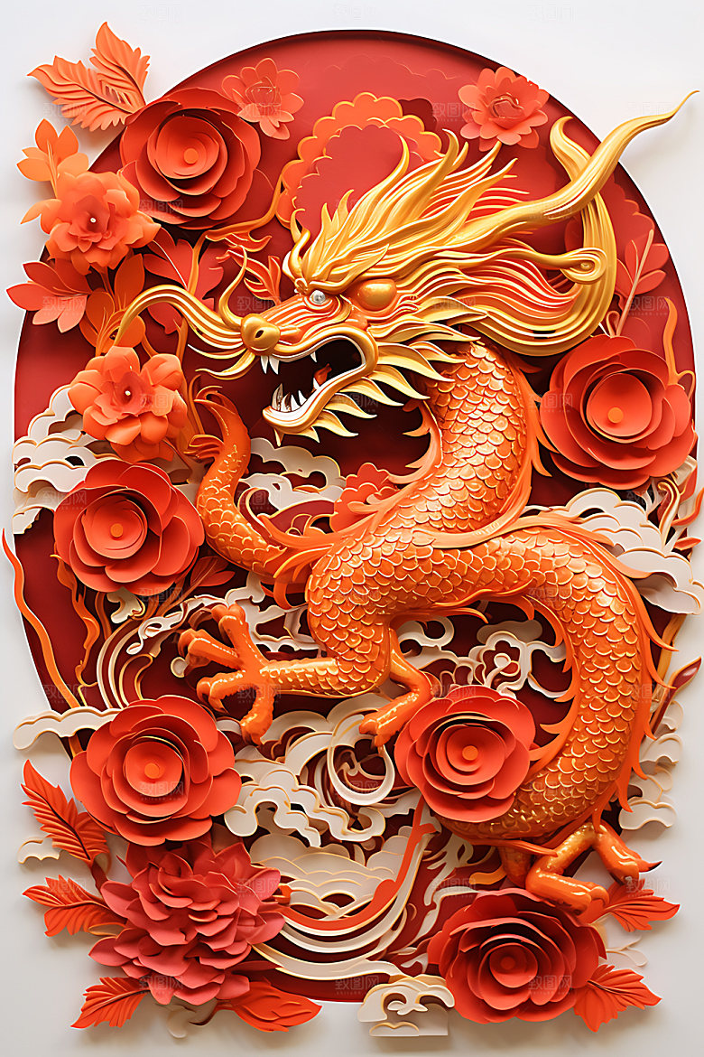 中国龙剪纸龙年喜庆插图