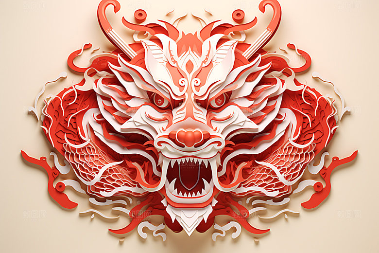 中国龙剪纸雕花生肖龙插图
