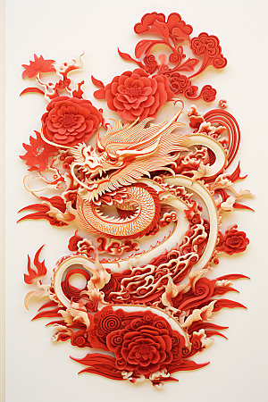 中国龙剪纸十二生肖龙年插图