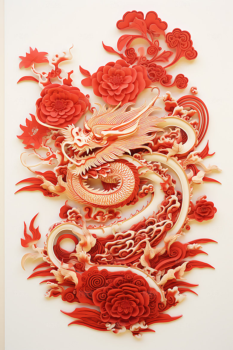 中国龙剪纸十二生肖龙年插图