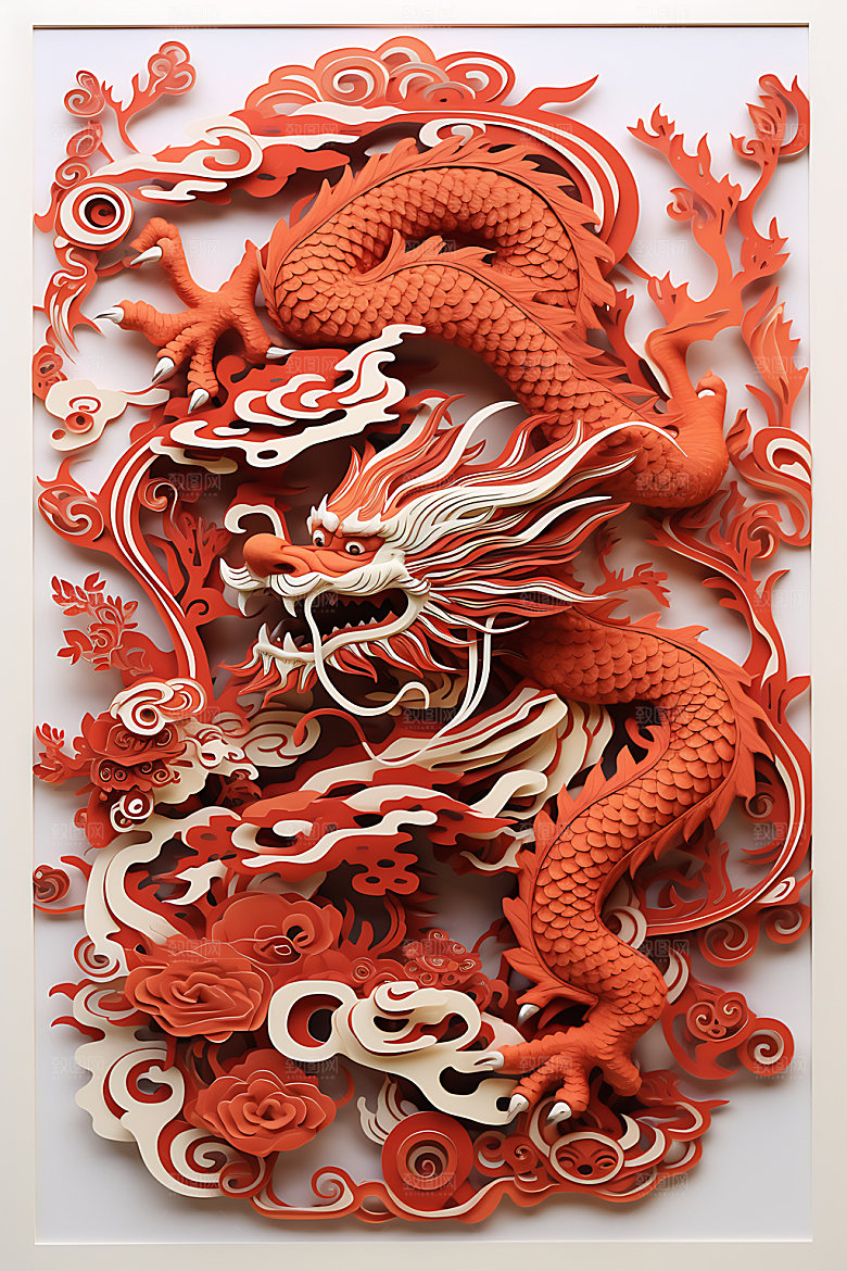 中国龙剪纸蟠龙龙年插图