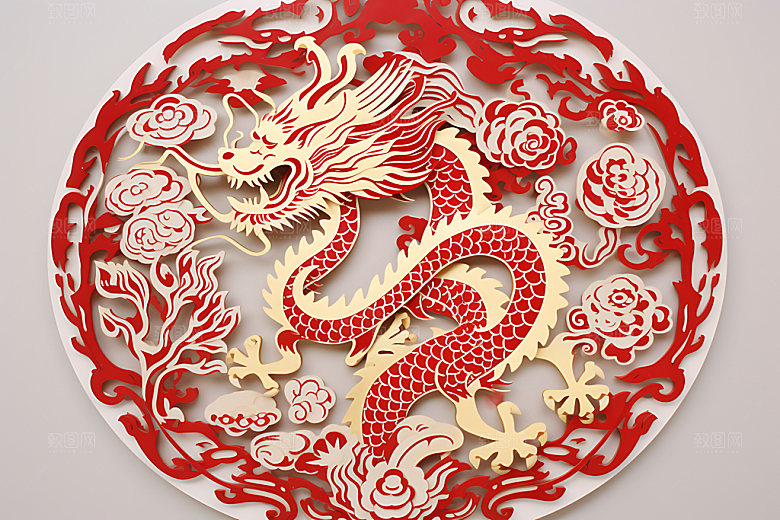 中国龙剪纸蟠龙生肖龙插图