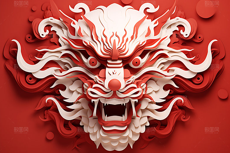 中国龙剪纸雕花十二生肖插图
