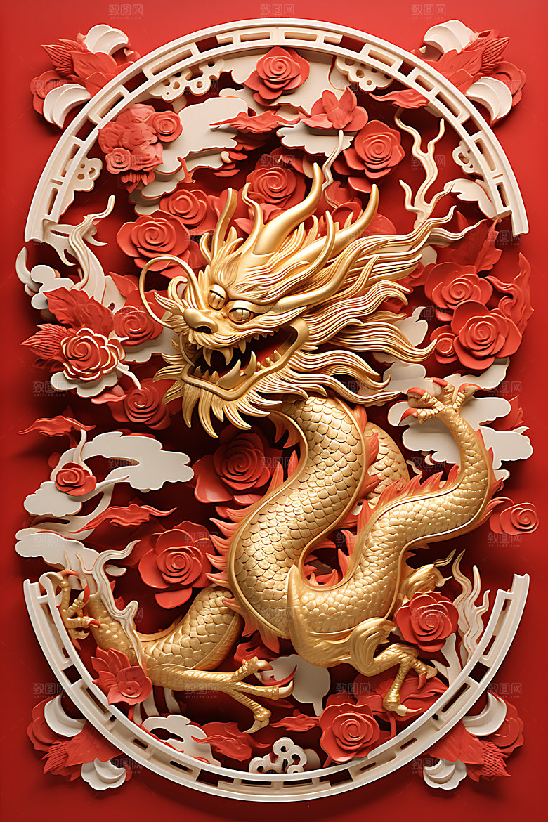 中国龙剪纸生肖龙十二生肖插图
