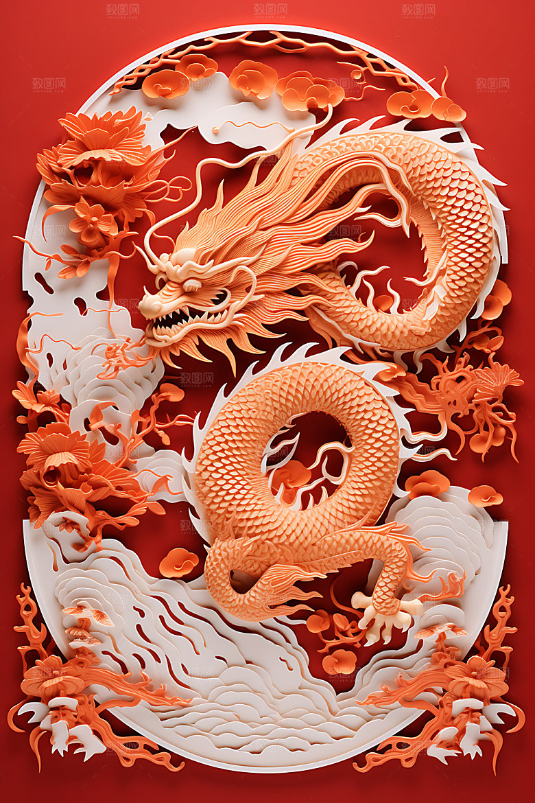 中国龙剪纸精致生肖龙插图