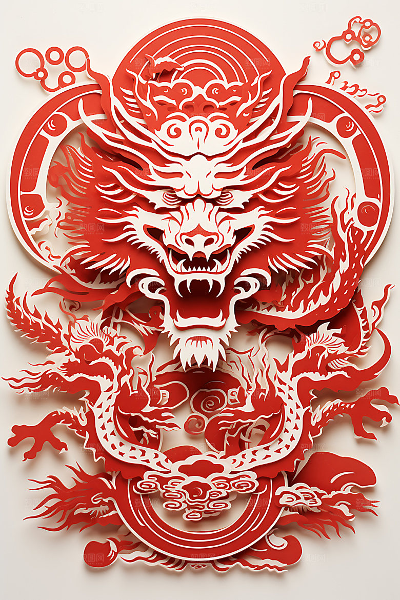 中国龙剪纸龙年精致插图