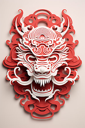 中国龙剪纸精致雕花插图