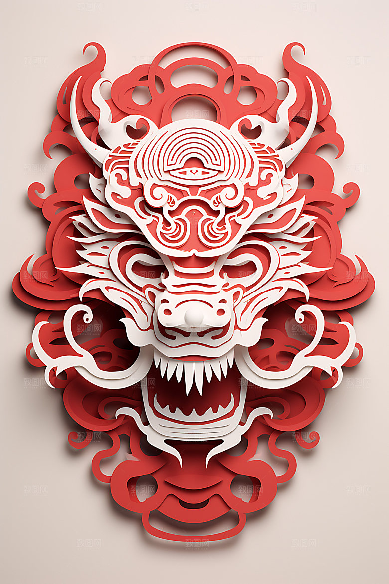 中国龙剪纸精致雕花插图