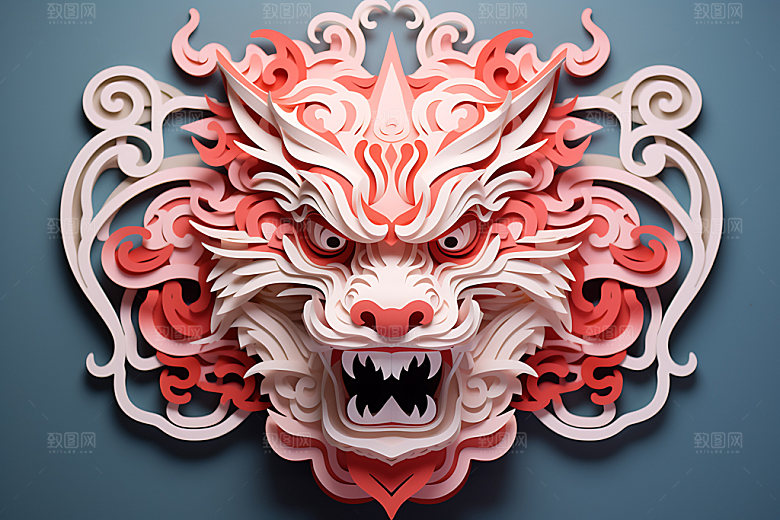 中国龙剪纸雕花喜庆插图