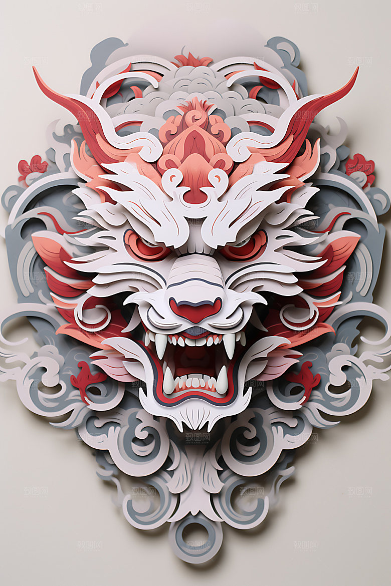 中国龙剪纸龙年精致插图
