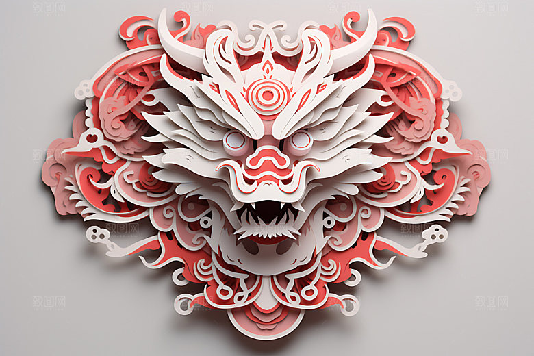 中国龙剪纸蟠龙龙年插图