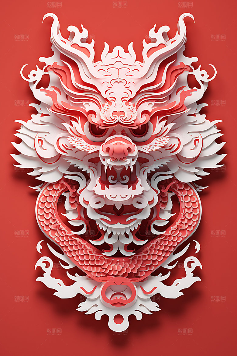 中国龙剪纸十二生肖雕花插图