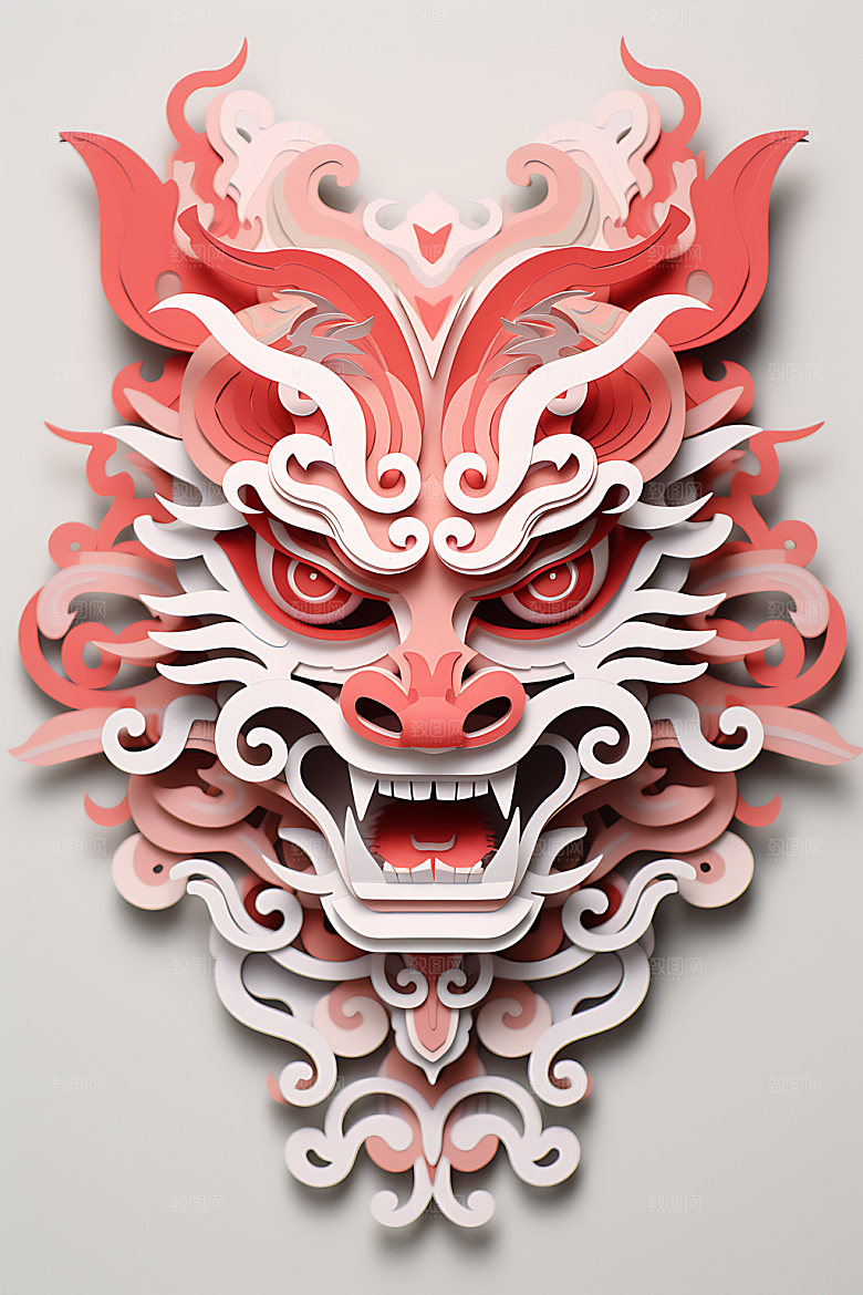 中国龙剪纸精致立体插图