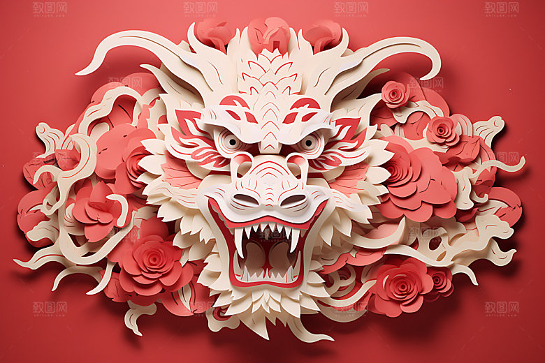 中国龙剪纸喜庆蟠龙插图