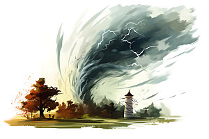 龙卷风风暴手绘插画