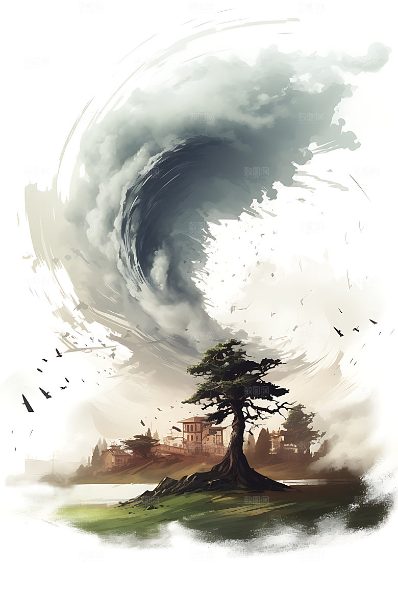 龙卷风风暴手绘插画