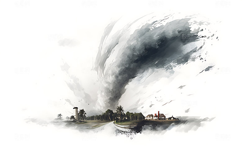 龙卷风风暴手绘插画