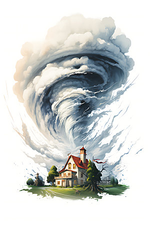 龙卷风气象灾害手绘插画