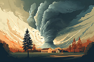 龙卷风手绘自然灾害插画