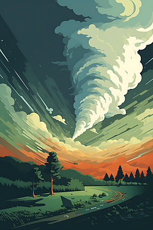 龙卷风自然灾害手绘插画