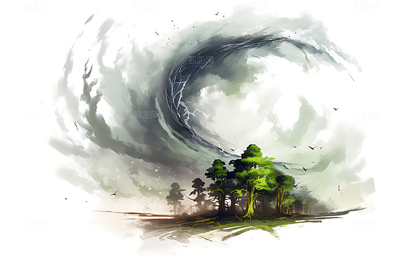 龙卷风手绘灾难插画