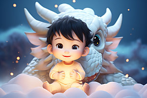 龙年宝宝3D儿童人物模型