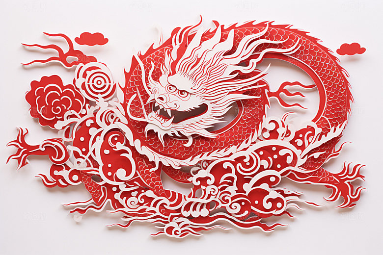 龙年剪纸纸艺红色模型
