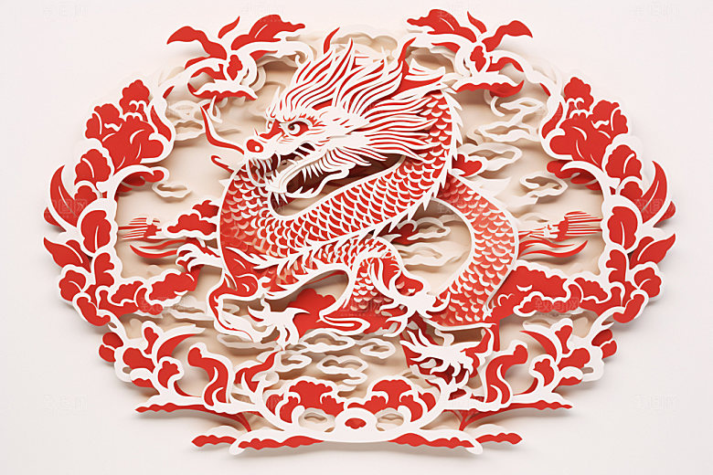 龙年剪纸纸艺大气模型