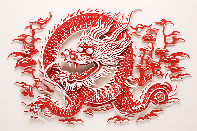 龙年剪纸喜庆富贵模型