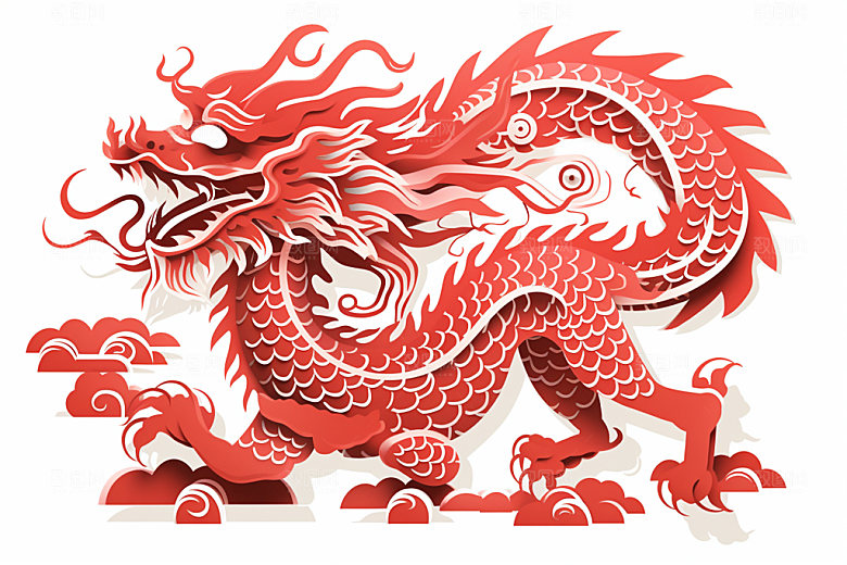 龙年剪纸红色十二生肖模型