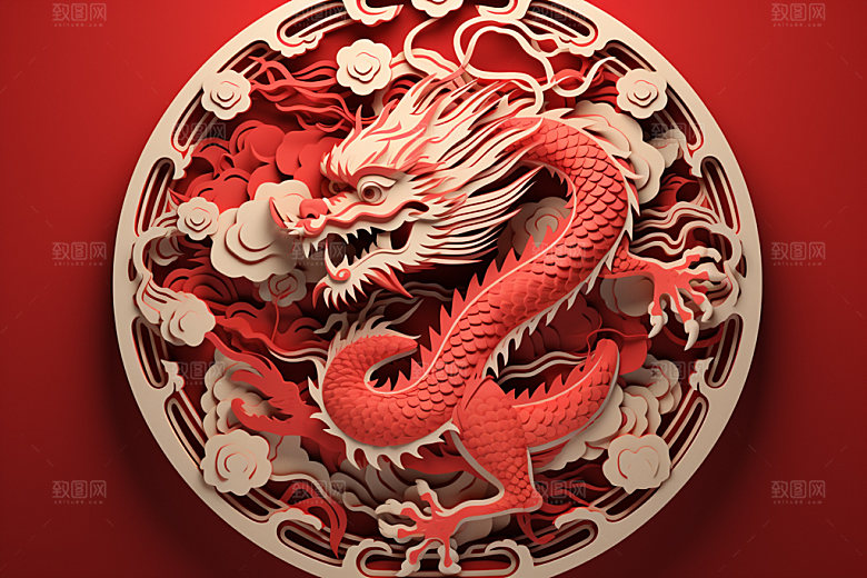 龙年剪纸喜庆大气模型