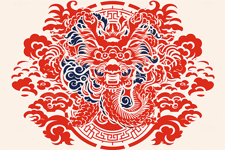 龙年剪纸雕花红色模型