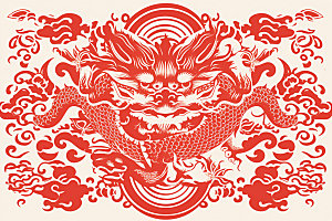 龙年剪纸传统文化红色模型