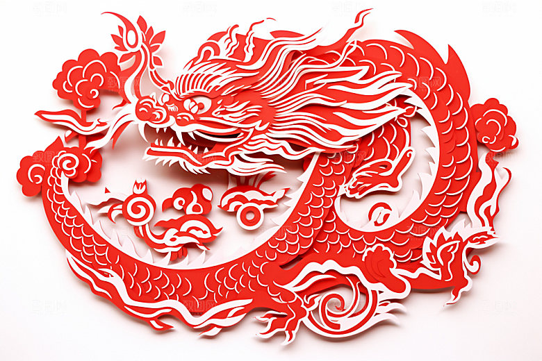龙年剪纸传统文化大气模型