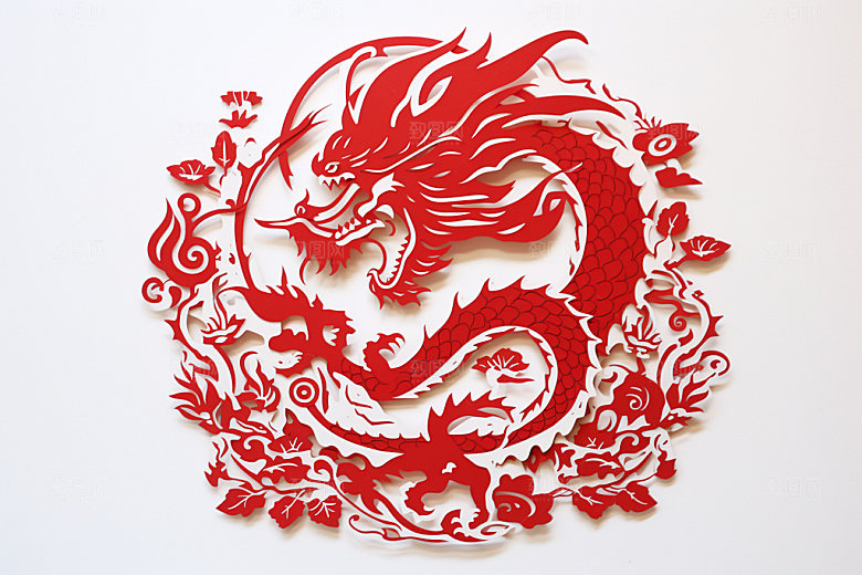 龙年剪纸大气红色模型