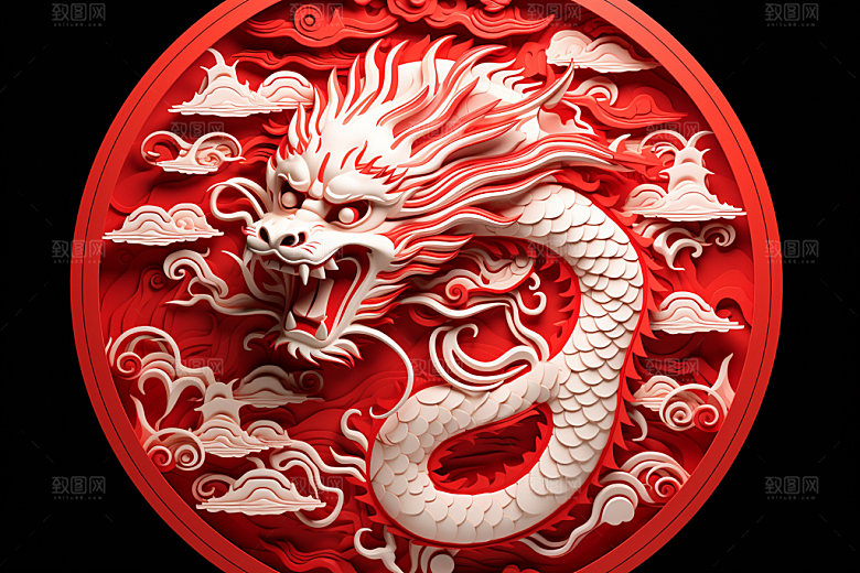 龙年剪纸纸艺春节模型