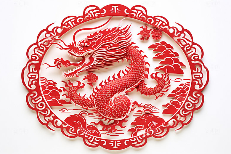 龙年剪纸富贵大气模型
