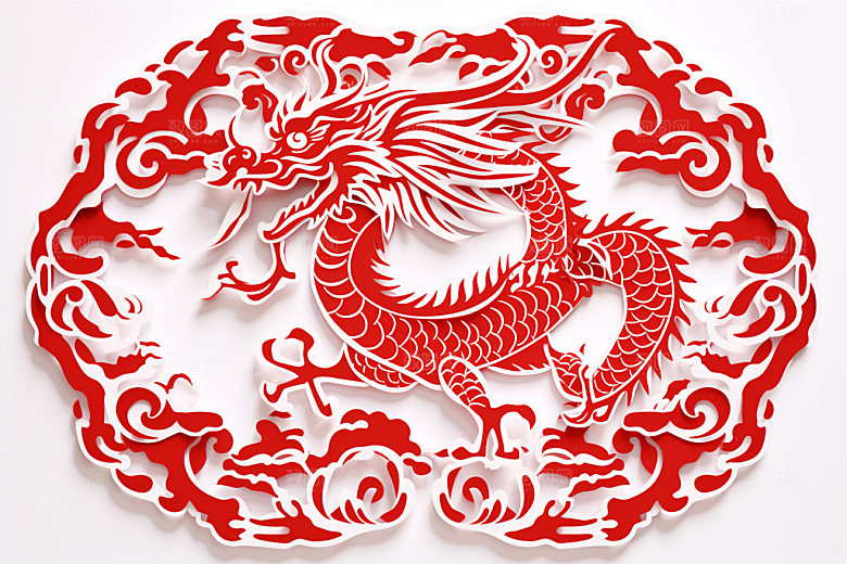 龙年剪纸传统文化富贵模型