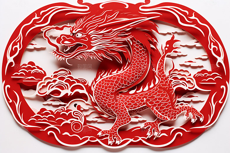 龙年剪纸十二生肖传统文化模型