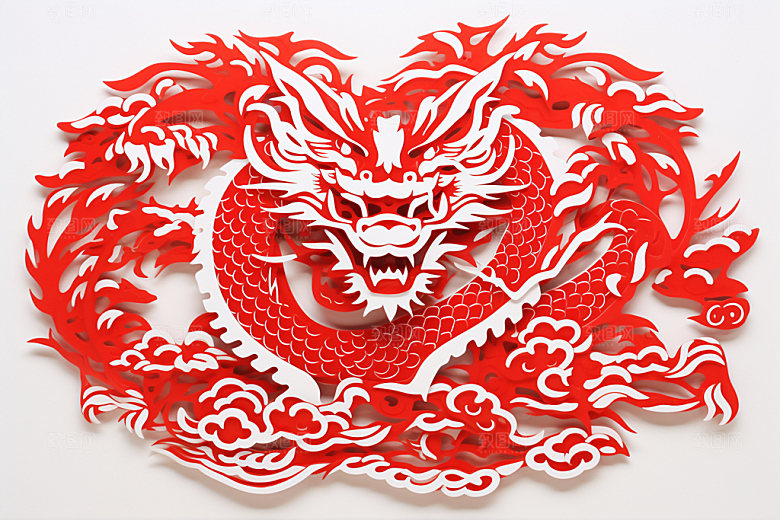 龙年剪纸雕花喜庆模型