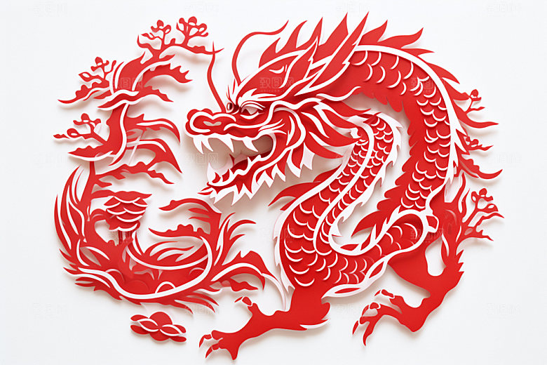 龙年剪纸喜庆雕花模型